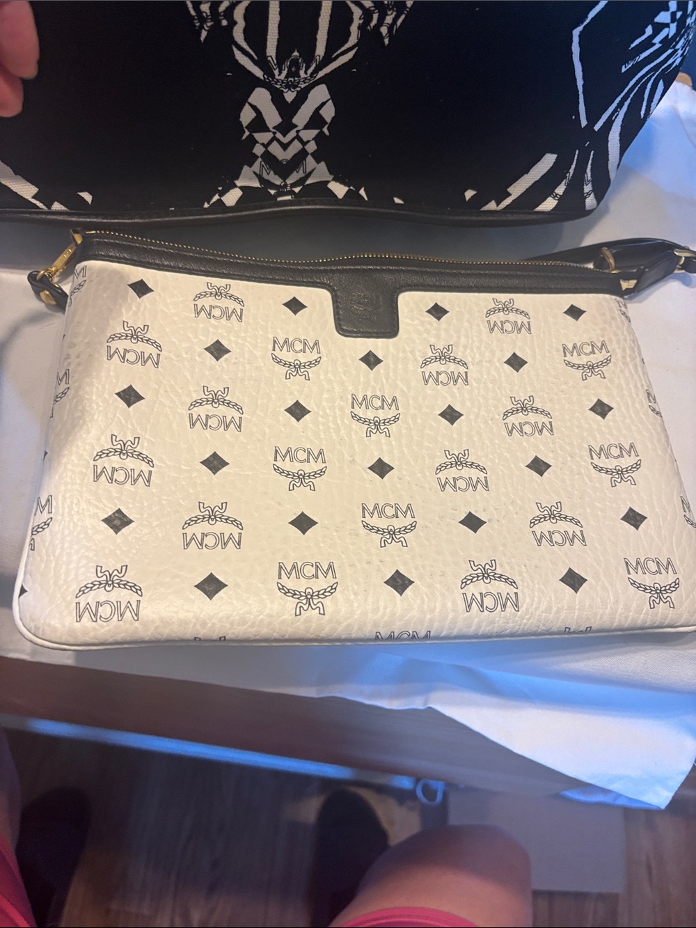 MCM limited edition reversibleBlack & White Patterned Tote with limited Pouch - Picture 11 of 17